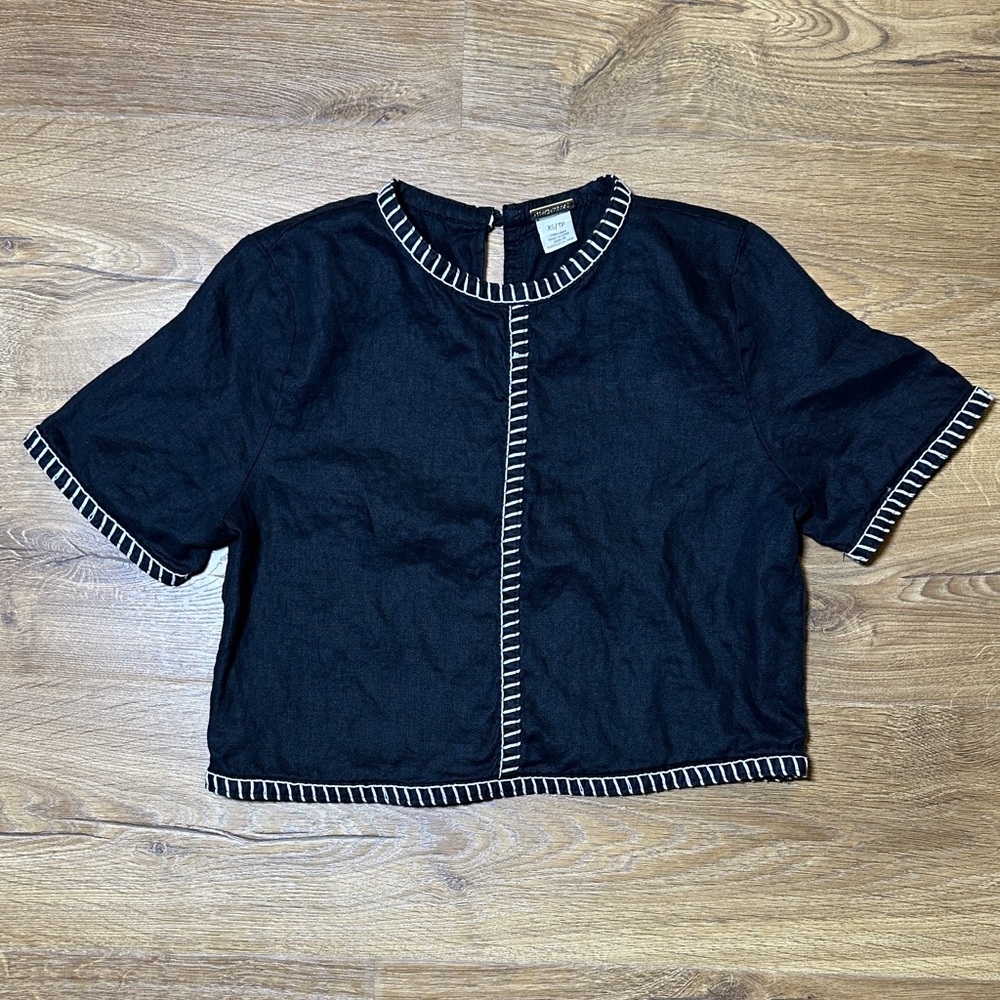 Black Short Sleeve Top with White Trim